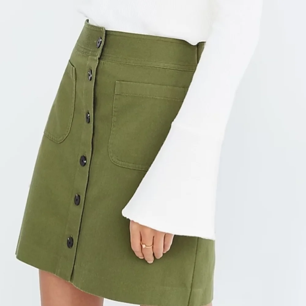 Madewell Station Olive Green Front Button Mini Skirt Size 14 - Picture 5 of 10